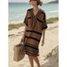 Women's Breathable Striped Maxi Dress V-Neck Beach Cover-Up Side Slits S-5XL_ecoleips.com