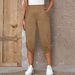Women's Summer Casual Cropped Pants Elastic Waist Fashionable American Style Trendy Bottoms_ecoleips.com