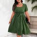 Women's Plus Size Retro Polka Dot Dress - Elegant Square Neck & Wrap Waist | Flared Swing Skirt (S-3XL) | Soft Cotton Blend_ecoleips.com