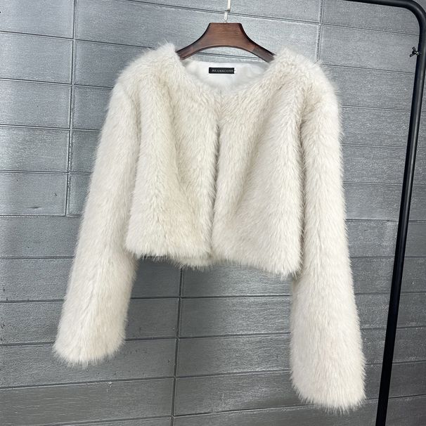 K Imitation Fur Jacket Solid Color Women's Short Jacket_ecoleips.com