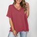 Women's Clothing New Twisted Stripe V Neck Bat Sleeve Splicing Slit Pullover T Shirt For Women_ecoleips.com