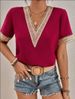 Verve 2025 New Women's V-neck Lace Casual Solid Color Shirt_ecoleips.com