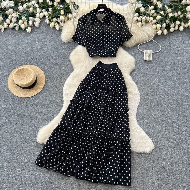 Women's French Style High Waist Polka Dot Two Piece Set Red Slimming Elegant Workwear for Spring And Autumn_ecoleips.com