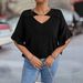 2025 Summer New Loose-Fit Korean Style Solid Color Short-Sleeve V-Neck T-Shirt For Women, Loose And Comfortable_ecoleips.com