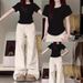 Chic Light Yellow Dopamine Outfit, Shoulder Slim Short-Sleeve T-Shirt, Women's Summer Niche Top_ecoleips.com