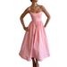 Women's Spring Dopamine Camisole Dress, Solid Color High-Waist Flared Dress_ecoleips.com
