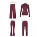 Women's Slim Fit Stand Collar Jacket With Flared Pants Straight Leg Pants Cropped Pants Four Piece Set Elastic Outerwear_ecoleips.com
