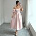French Retro Satin Jacquard Midi Dress Square Neck Puff Sleeves Fitted Waist Full Skirt New Arrival 2026 Women's Party Wear_ecoleips.com