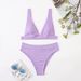 Verve New High-Waisted Small Ribbed Swimsuit For Women Solid Color Sexy Two-Piece Bikini Swimwear_ecoleips.com