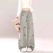 Cartoon Puppy Embroidered Straight-leg Jeans For Women, Large Size, High Waist, Loose And Slimming, Washed And Aged Wide-leg Pants_ecoleips.com