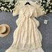 Vintage-Inspired Heavy Embroidered Lace Dress With Peplum Waist – Floral French Elegance Short Sleeve Midi Dress_ecoleips.com