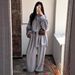 Muslim Dress Women Sets Modest Loose Fit Long Sleeve Shirt & Wide Leg Pants Set For Women – High Neck Flowy Polyester Outfit (Gray, S/M/L/Xl)_ecoleips.com