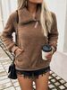 Women's Fleece Stand Collar Pullover - Cozy Loose Fit Long Sleeve Top For Autumn & Winter_ecoleips.com