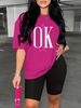 Summer Women's Casual Fashion It's OK Don't Worry Letter Printed Loose T-shirt Shorts Two-piece Sportswear Suitable For Daily Wear-133_ecoleips.com