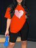 Summer Women's Casual And Fashionable Heart-shaped Letter Printed Round Neck Loose T-shirt+shorts Two-piece Sportswear Suitable For Daily Wear-27_ecoleips.com