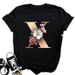 European And American Cross-border Foreign Trade Wholesale Women's Floral Letter Print Round Neck Plus-size Short-sleeve_ecoleips.com