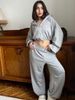 Women's Casual Suit Solid Color Long-sleeved Zipper Cardigan Drawstring Hooded Sweater Sports Elastic Pants Two-piece Set_ecoleips.com
