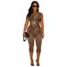 Women's Animal Print Jumpsuit With Asymmetric Shoulder, Sexy Slim Fit Bodycon Romper For Night Out_ecoleips.com