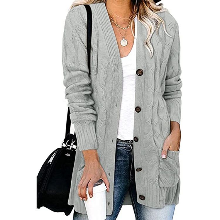 Women’s Longline Knit Cardigan – Oversized V-Neck Button-Up Coatigan (S-XXXL, 14 Colors)_ecoleips.com