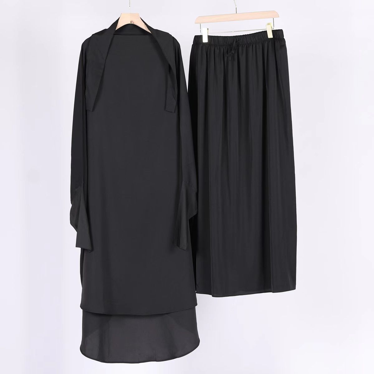 Women's Clothing Turkey Dubai Long Sleeve Large Swing Solid Color Strap Headscarf Set Dress_ecoleips.com