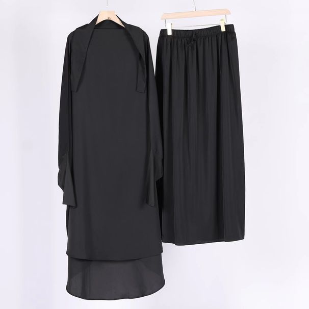 Women's Clothing Turkey Dubai Long Sleeve Large Swing Solid Color Strap Headscarf Set Dress_ecoleips.com