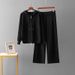 Women's Woolen Zip up Hooded Cardigan Set with Casual Loose Pants Solid Color Knitted Top And Bottoms_ecoleips.com