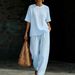 Women's 2 Piece Solid Color Loose Fit Top And Wide Leg Pants Set – Casual Chic Summer Outfit 2026_ecoleips.com