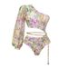 Women's Long Sleeve One-Shoulder Hollow-Out Swimsuit - Floral Print Beach Vacation One-Piece_ecoleips.com