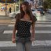 Summer Retro Polka Dot Print Bandeau Top for Women Short Sleeves Mesh Trim European And American Style Hot Girl Look_ecoleips.com