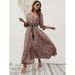 Foreign Trade Women's Clothing Summer V-Neck Printed Waist-Cinching Bohemian Holiday Button Beach Long Dress_ecoleips.com