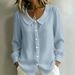 Women's Long Sleeve V Neck Linen Shirt Loose Fit All Seasons European American Style Commuter Top_ecoleips.com