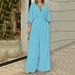 Women's Clothing Large Size Women's Ins Wide Leg Solid Color V-neck Simple Fashion Jumpsuit_ecoleips.com