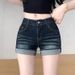 American-style Cuffed Denim Shorts, Ultra-short, Spring Fashion For Girls, High-waisted, Rolled Hem, Slimming, Dark_ecoleips.com