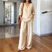 Women's Casual Cotton Pants Set V Neck Pullover Long Sleeve Top Multiple Colors Washed Effect Clothing_ecoleips.com