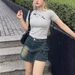 AC151 Bowknot Letter Print 2025 Summer New Slim Fit Korean Design Pullover Short Sleeve T-shirt For Women_ecoleips.com