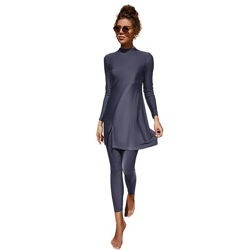 Women's Clothing Swimsuit Two Piece Conservative Beach Surfing Sun Protection Swimsuit Solid Color Long Sleeves And Long Pants Full Surround Swimsuit_ecoleips.com