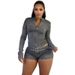 Women's Clothing Denim Shorts Suit Long Sleeved Elastic Shorts Belt Suit_ecoleips.com