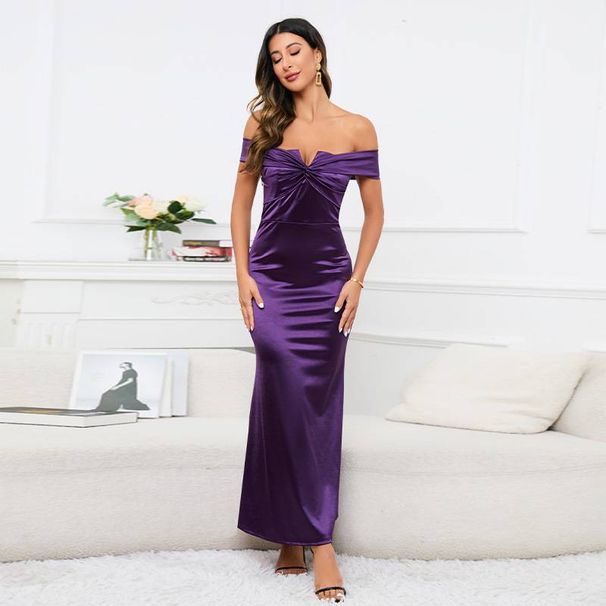 Women's Clothing Evening Dress One Shoulder Strapless Cross Knot Wrapped Chest Fishtail Skirt_ecoleips.com