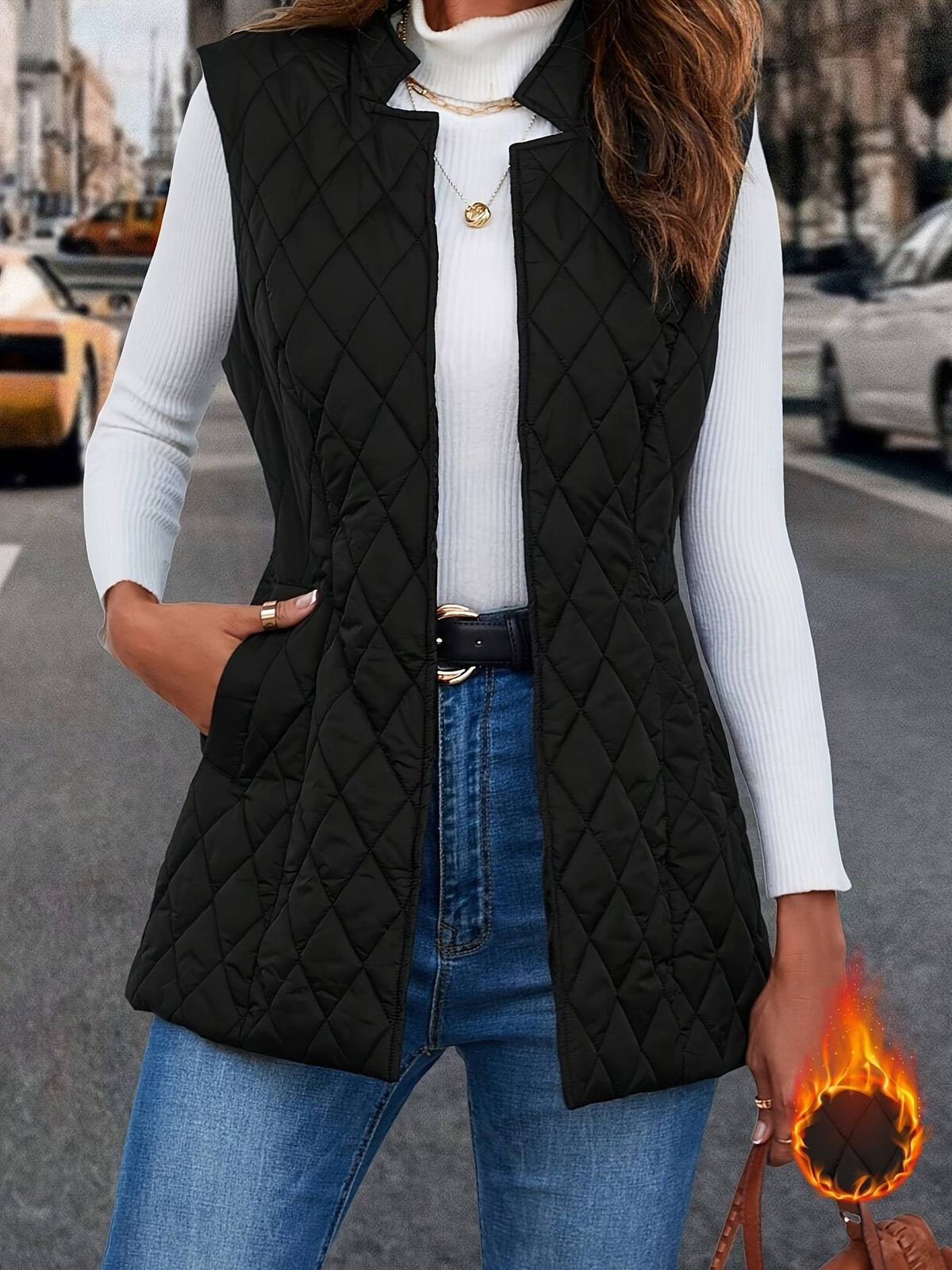 Men's/Women's Cotton Padded Vest Jacket – Lightweight Warm Fleece Lined, Stand Collar, Mid-Length, Casual Retro Style (Black, S/M/L/XL)_ecoleips.com