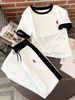 Women's Casual Sporty Two-Piece Set Short Sleeve Top Comfortable Pants Black White -AD_ecoleips.com