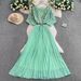 Women's Luxurious Sequined V Neck Dress High End French Elegance Fitted Waist Pleated Long Skirt Casual Elegant Summer Style_ecoleips.com