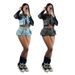 Women's Stretchy Denim Vest & Shorts Set - Casual Sleeveless Pocket Outfit With Wrinkle Effect (Sky Blue, Dark Grey)_ecoleips.com