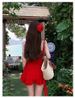 Women's Bright Summer Swimsuit Flattering Red Dress Style For Beach Vacations And Hot Springs_ecoleips.com