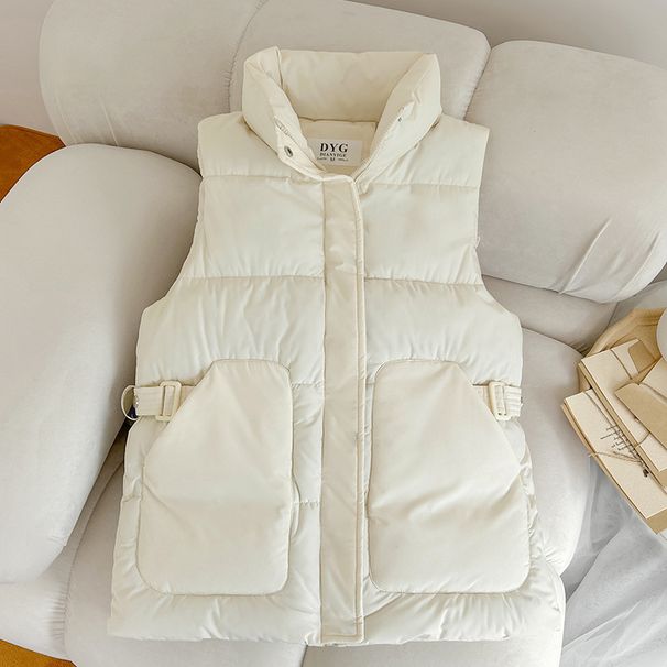 Down Cotton Vest Women's Short 2024 Autumn and Winter New Korean Style Waistcoat Waist Tie Thickened Sleeveless Cotton Vest_ecoleips.com