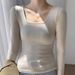 2025 Selected High Elasticity Thread Cotton Square Neck T-Shirt Women's Long Sleeves In Autumn 2025, New Style For Outerwear_ecoleips.com