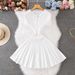 Women's Clothing Round Neck Short Sleeved Knitted Skirt Female Fashion Waist Slimming A Line Dress_ecoleips.com
