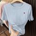 Women's Heart Patterned Jacquard Embroidered Round Neck Short Sleeve Knit Sweater Spring/Summer New Design_ecoleips.com