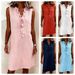 Women's Ruffled Sleeveless Cotton Linen Shirtdress – Slim Fit Casual Office Spring Dress_ecoleips.com