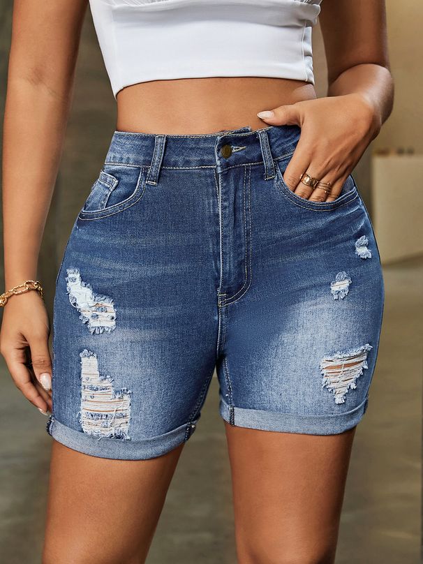 Women’s Clothing retro high waist ripped denim shorts stretch jeans women's clothing summer new_ecoleips.com