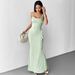 AD309 Cross-border Mint Mambo Light Green Strap Summer Elegant Waist-Cinching Slim-Fit Tie-Waist Bodycon Mermaid Dress_ecoleips.com